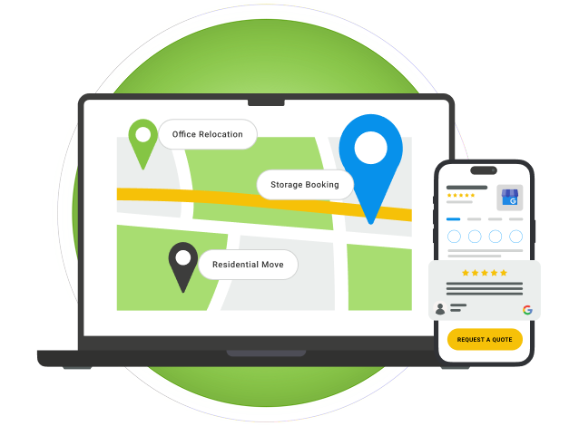 Computer screen with Google Map Icon on it, illustrating local business marketing services for moving and storage.