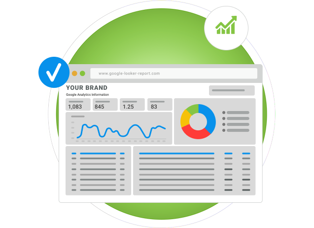 Graphic of a metric dashboard showing performance results.