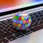 AEO hero graphic of abstract globe on a keyboard.