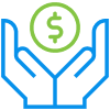 Hands holding dollar signs icon