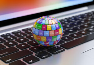 AEO hero graphic of abstract globe on a keyboard.